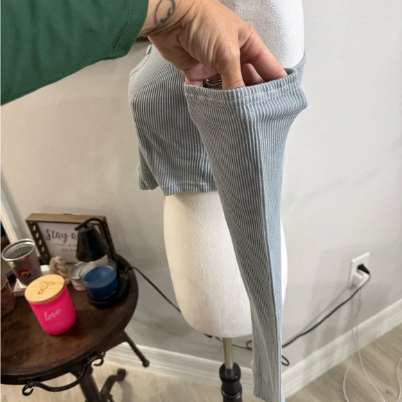 By Egreis - Off-Shoulder Ribbed Button-Up Top - Blue - Picture 2 of 6